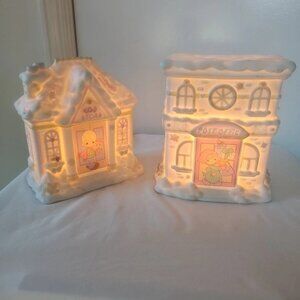 Precious Moments Lighted Porcelain Bisque Post Office/Toy Store Buildings-NO BOX